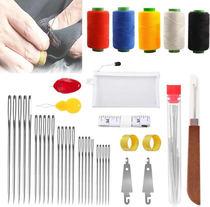 CAJECT 40PCS Big Eye Steel Needles Set with Storage Bag, All-in-One Hand Sewing Kit with Case, Steel Embroidery Needles & Threaders for Embroidery, Cross Stitch, Fabric Mending & Clothing Repair - Image 1